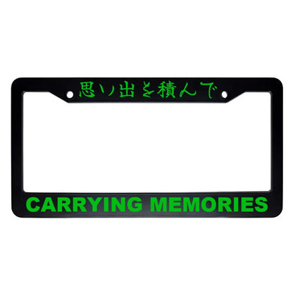 Carrying Memories ABS Black Plastic Kanji Japanese License Plate Frame - Green Text