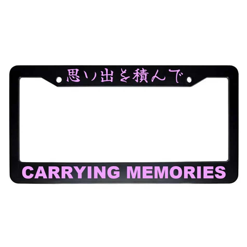 Carrying Memories ABS Black Plastic Kanji Japanese License Plate Frame - Pink Text