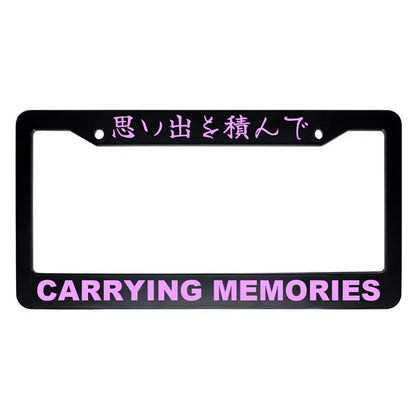 Carrying Memories ABS Black Plastic Kanji Japanese License Plate Frame - Pink Text