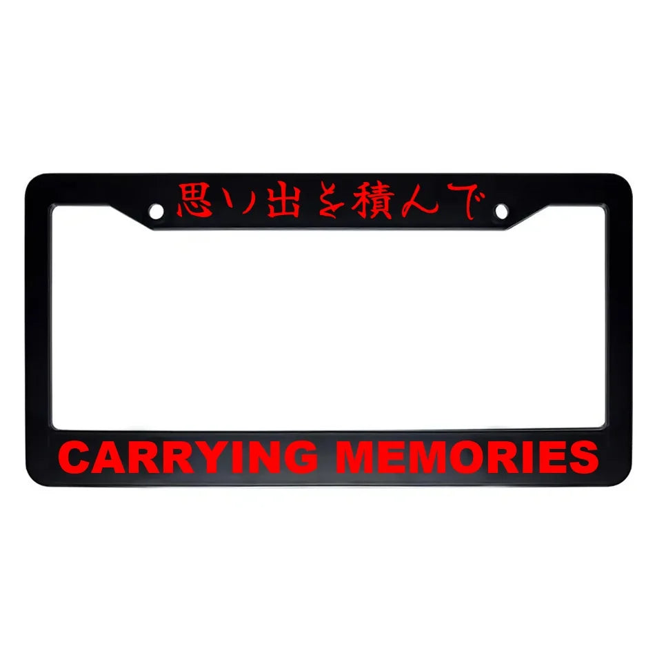 Carrying Memories ABS Black Plastic Kanji Japanese License Plate Frame - Red Text
