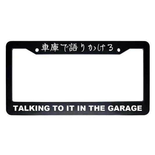 Talking to It in the Garage ABS Black Plastic Kanji Japanese License Plate Frame - White Text