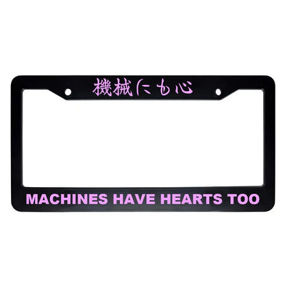 Machines Have Hearts Too ABS Black Plastic Kanji Japanese License Plate Frame - Pink Text