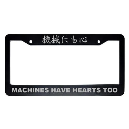 Machines Have Hearts Too ABS Black Plastic Kanji Japanese License Plate Frame - Silver Text