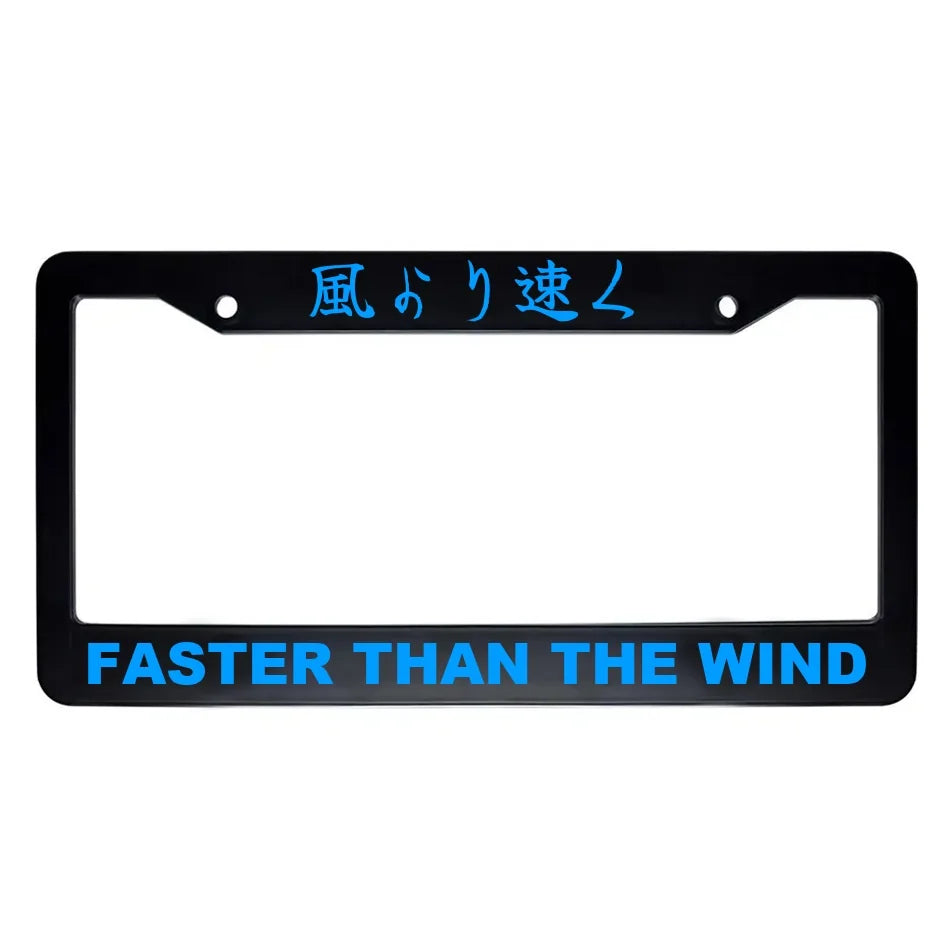 Faster Than the Wind ABS Black Plastic Kanji Japanese License Plate Frame - Blue Text