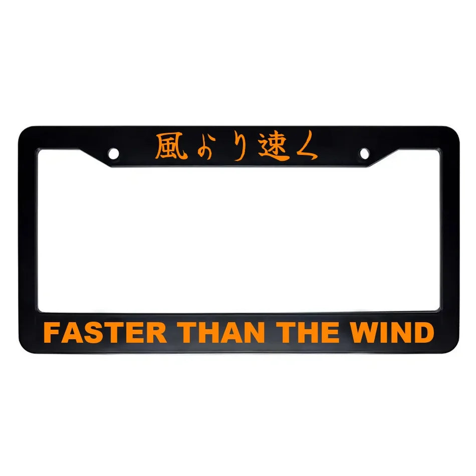 Faster Than the Wind ABS Black Plastic Kanji Japanese License Plate Frame - Orange Text