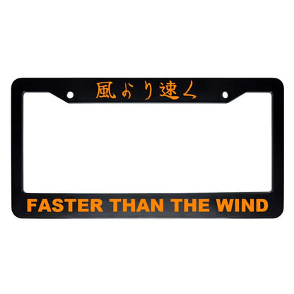 Faster Than the Wind ABS Black Plastic Kanji Japanese License Plate Frame - Orange Text