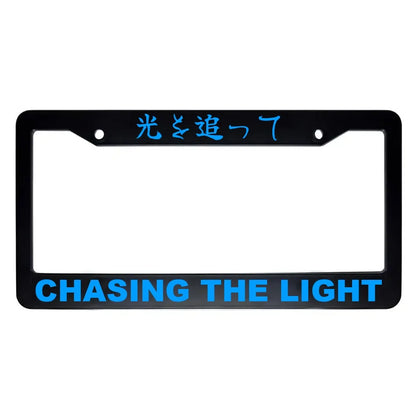 Chasing the Light ABS Black Plastic Kanji Japanese License Plate Frame - Blue Text