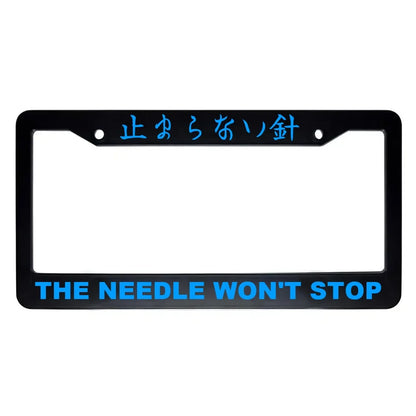 The Needle Won't Stop ABS Black Plastic Kanji Japanese License Plate Frame - Blue Text