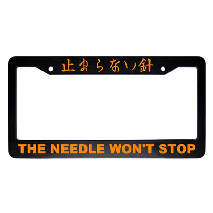The Needle Won't Stop ABS Black Plastic Kanji Japanese License Plate Frame - Orange Text