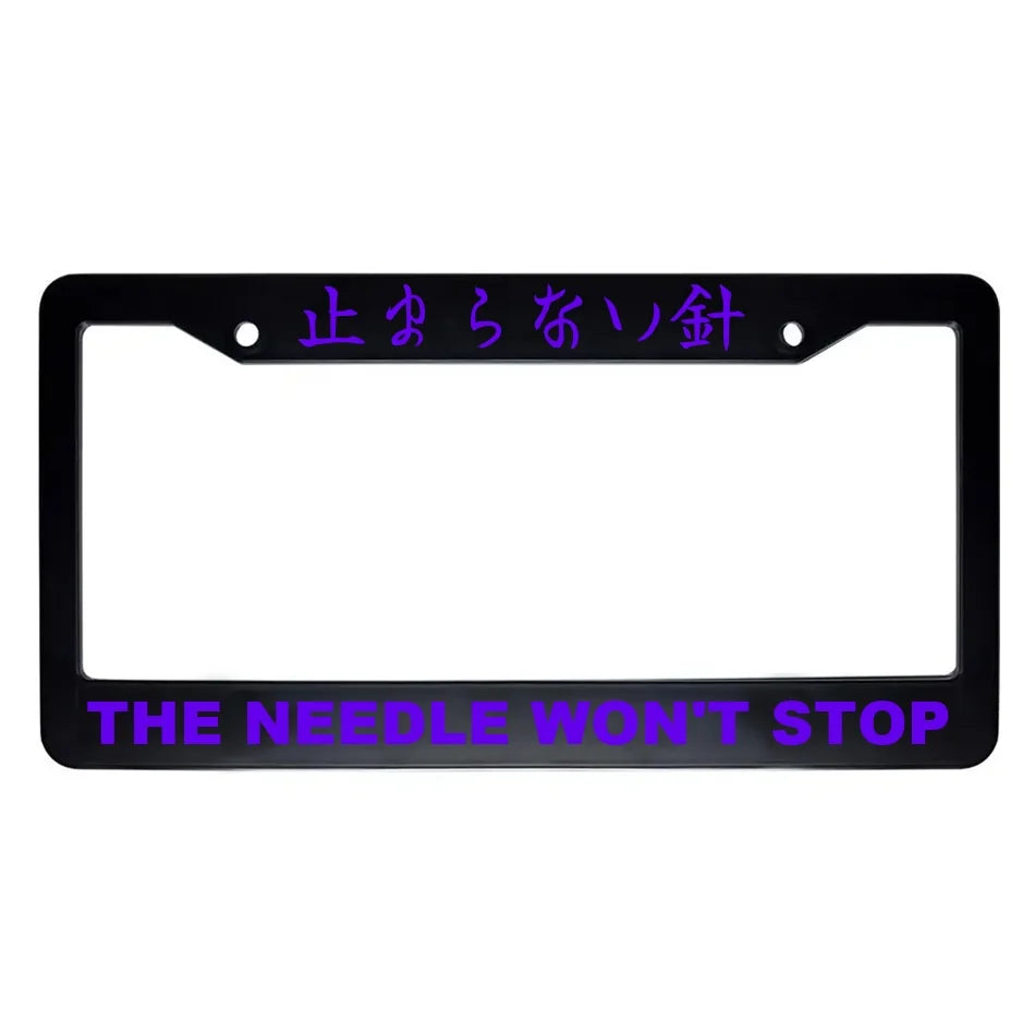 The Needle Won't Stop ABS Black Plastic Kanji Japanese License Plate Frame - Purple Text