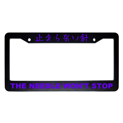 The Needle Won't Stop ABS Black Plastic Kanji Japanese License Plate Frame - Purple Text
