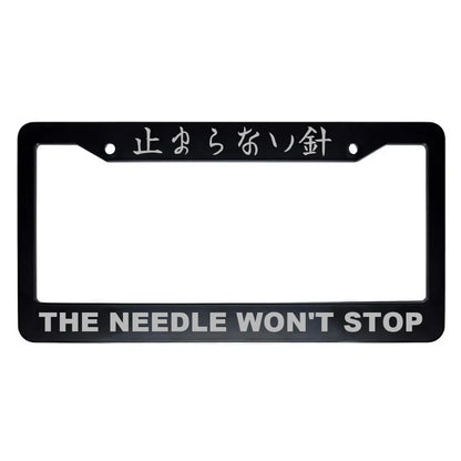 The Needle Won't Stop ABS Black Plastic Kanji Japanese License Plate Frame - Silver Text