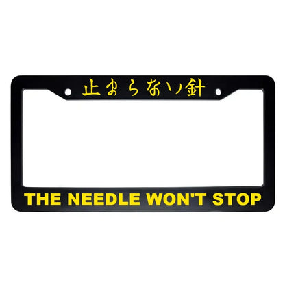 The Needle Won't Stop ABS Black Plastic Kanji Japanese License Plate Frame - Yellow Text