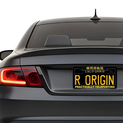 Practically Teleporting ABS Black Plastic Kanji Japanese License Plate Frame installed on car - Yellow Text