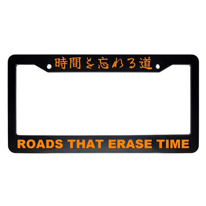 Roads That Erase Time ABS Black Plastic Kanji Japanese License Plate Frame - Orange Text