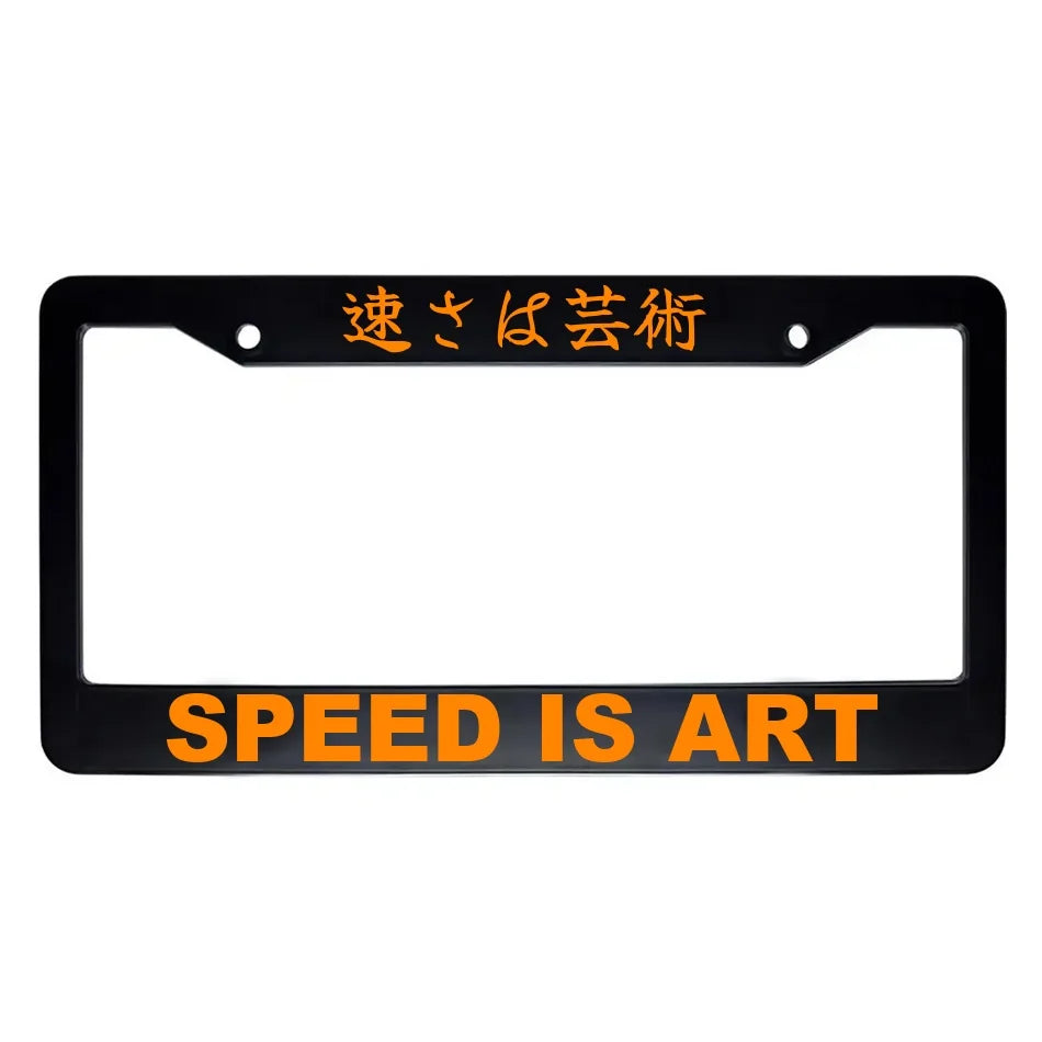 Speed Is Art ABS Black Plastic Kanji Japanese License Plate Frame - Orange Text