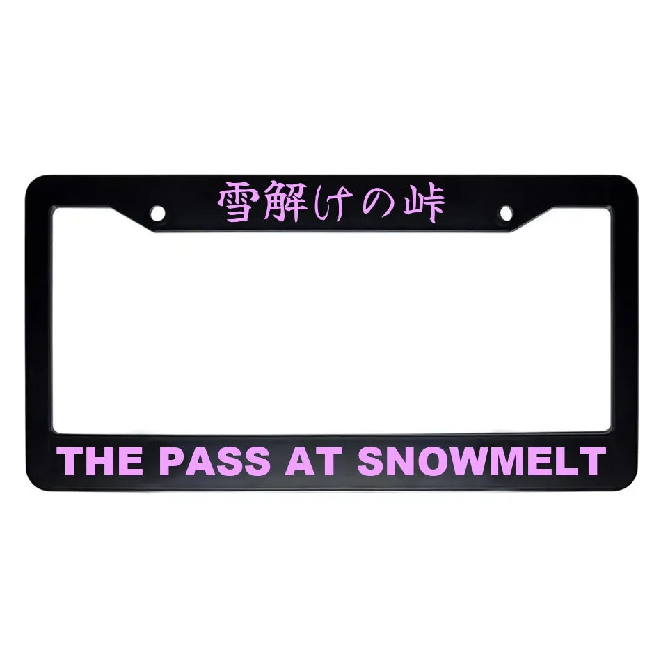 The Pass at Snowmelt ABS Black Plastic Kanji Japanese License Plate Frame - Pink Text