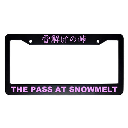 The Pass at Snowmelt ABS Black Plastic Kanji Japanese License Plate Frame - Pink Text