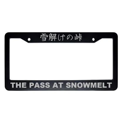 The Pass at Snowmelt ABS Black Plastic Kanji Japanese License Plate Frame - Silver Text