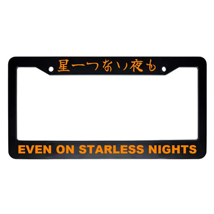 Even on Starless Nights ABS Black Plastic Kanji Japanese License Plate Frame - Orange Text