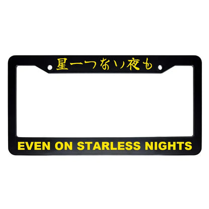 Even on Starless Nights ABS Black Plastic Kanji Japanese License Plate Frame - Yellow Text