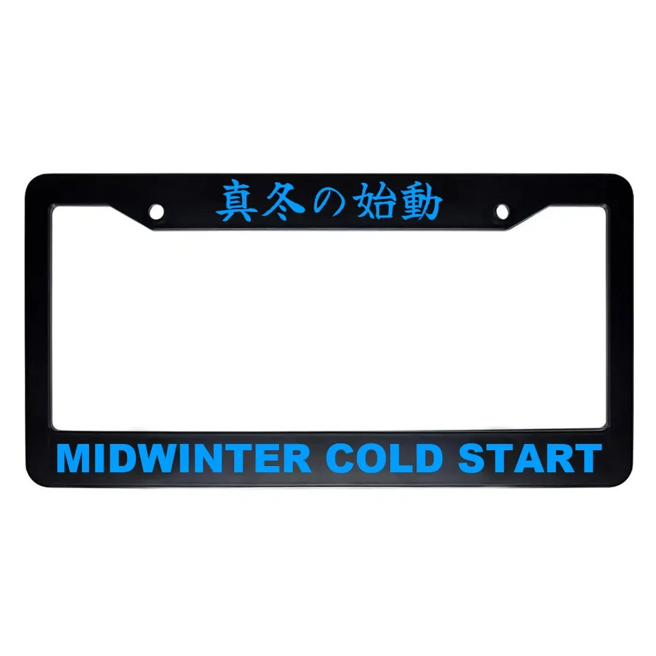 Midwinter Cold Start ABS Black Plastic Kanji Japanese License Plate Frame - Blue Text