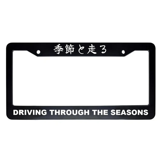 Driving Through the Seasons ABS Black Plastic Kanji Japanese License Plate Frame - White Text