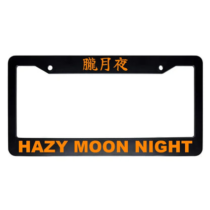 Hazy Moon Night ABS Black Plastic Kanji Japanese License Plate Frame - Orange Text