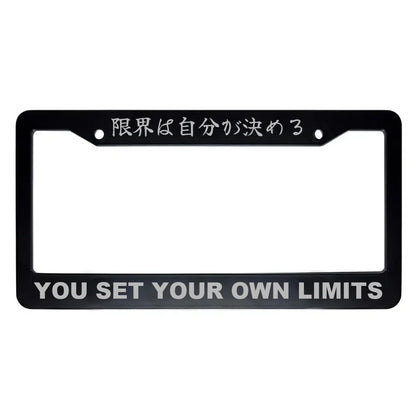 You Set Your Own Limits ABS Black Plastic Kanji Japanese License Plate Frame - Silver Text