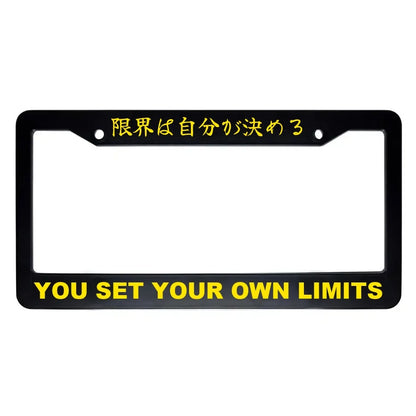 You Set Your Own Limits ABS Black Plastic Kanji Japanese License Plate Frame - Yellow Text