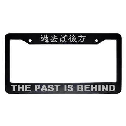 The Past Is Behind ABS Black Plastic Kanji Japanese License Plate Frame - Silver Text