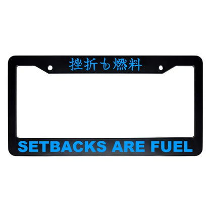 Setbacks Are Fuel ABS Black Plastic Kanji Japanese License Plate Frame - Blue Text