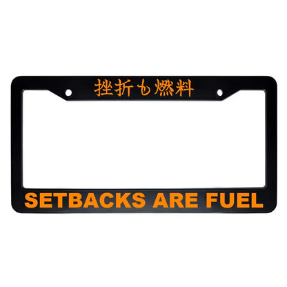 Setbacks Are Fuel ABS Black Plastic Kanji Japanese License Plate Frame - Orange Text