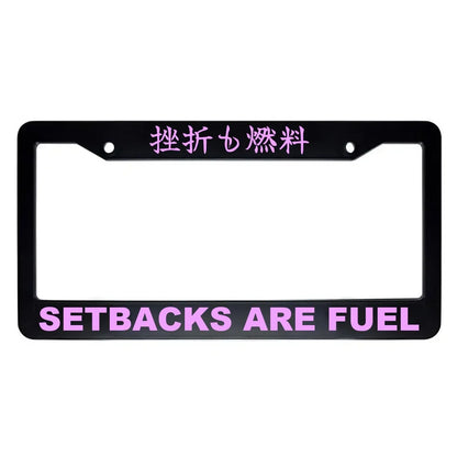 Setbacks Are Fuel ABS Black Plastic Kanji Japanese License Plate Frame - Pink Text