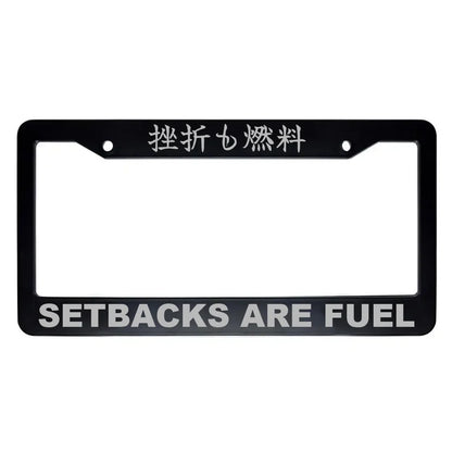 Setbacks Are Fuel ABS Black Plastic Kanji Japanese License Plate Frame - Silver Text
