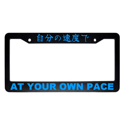 At Your Own Pace ABS Black Plastic Kanji Japanese License Plate Frame - Blue Text