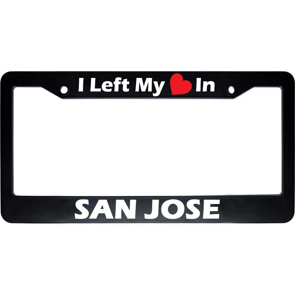 San Jose License Plate Frame | Heart Souvenir, Black Auto Accessory