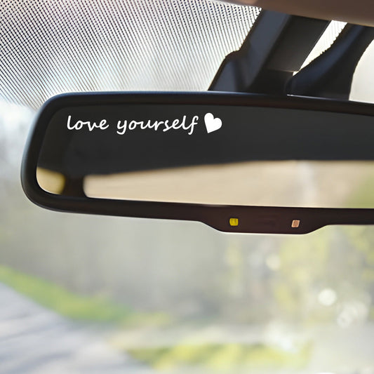 4x Love Yourself  Rearview Mirror Decal,Car Decal For Women,Rear View Mirror Sticker,Car Window Decal,Vanity Mirror Decal,Affirmation Sticker,Water Bottle Sticker,Car Mirror Sticker,Tumblers Sticker, 4 Inch Width